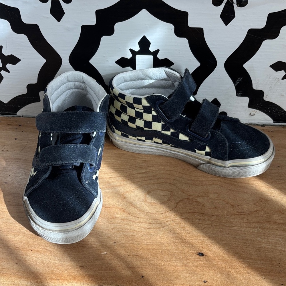 Kids Black and Cream Checkerboard High-Top Sneakers